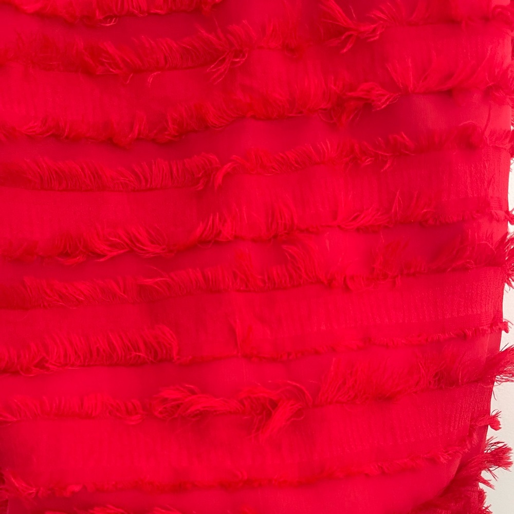 Halogen Red Eyelash Fringe Chiffon Sleeveless Top Blouse Size Large Valentine’s - Picture 6 of 6